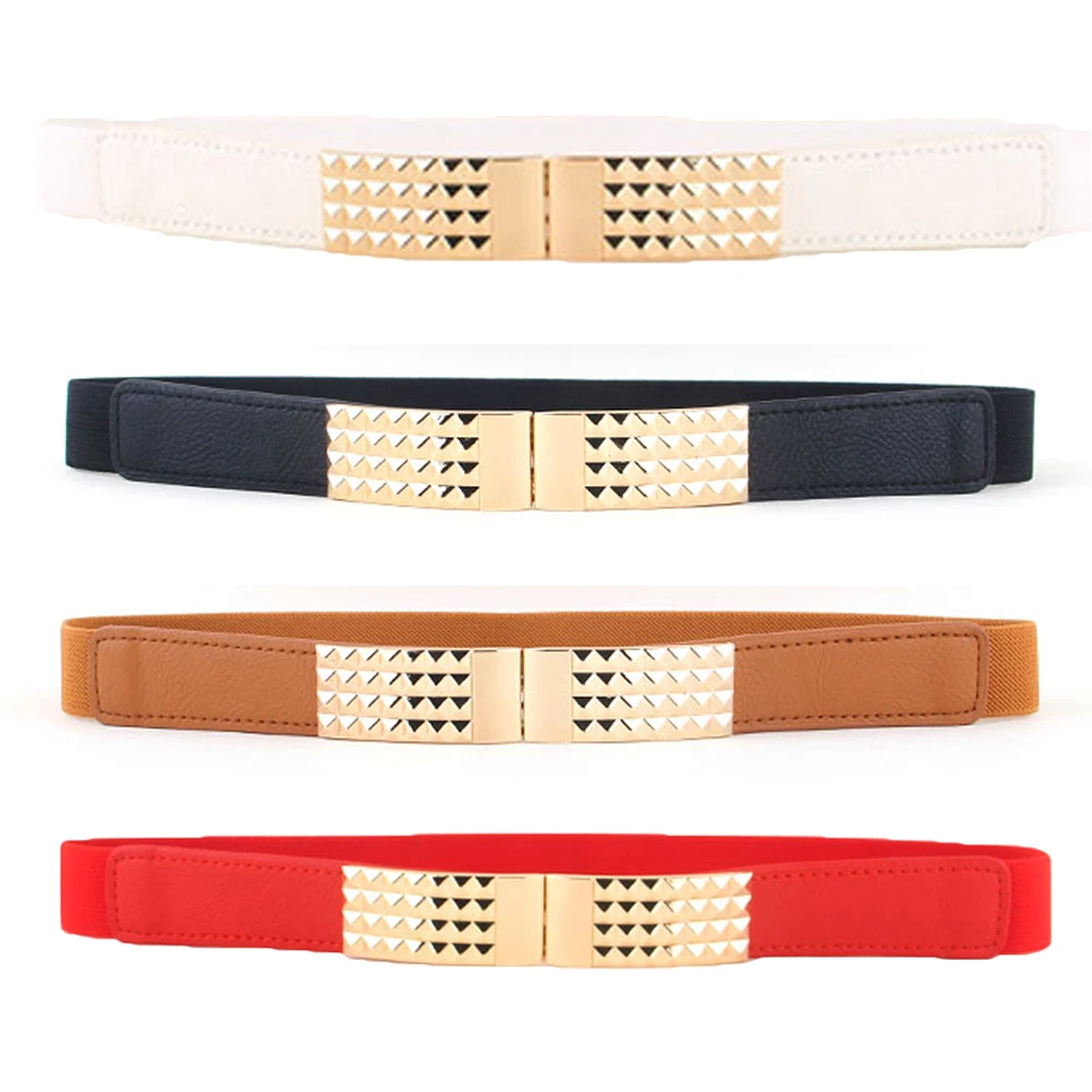 Женская Золотая Пряжка эластичный пояс-стрейч Повседневный женский пояс из