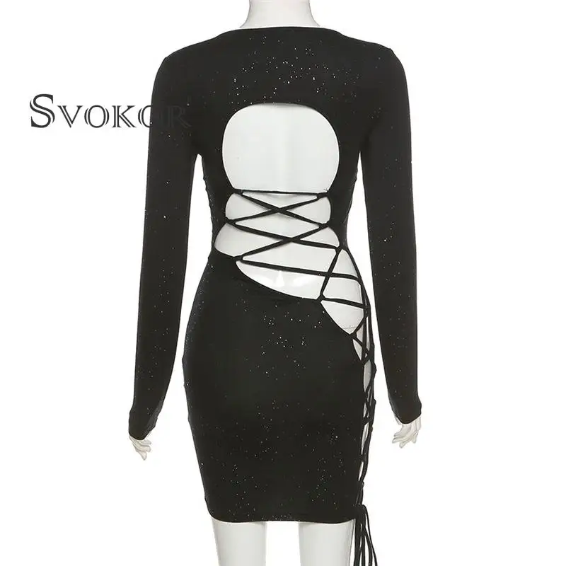 

SVOKOR Leopard Fashion Sexy Dress Backless Women 2021 Hollow Out Bandage Dresses Bodycon Mini Dress Club Party Summer