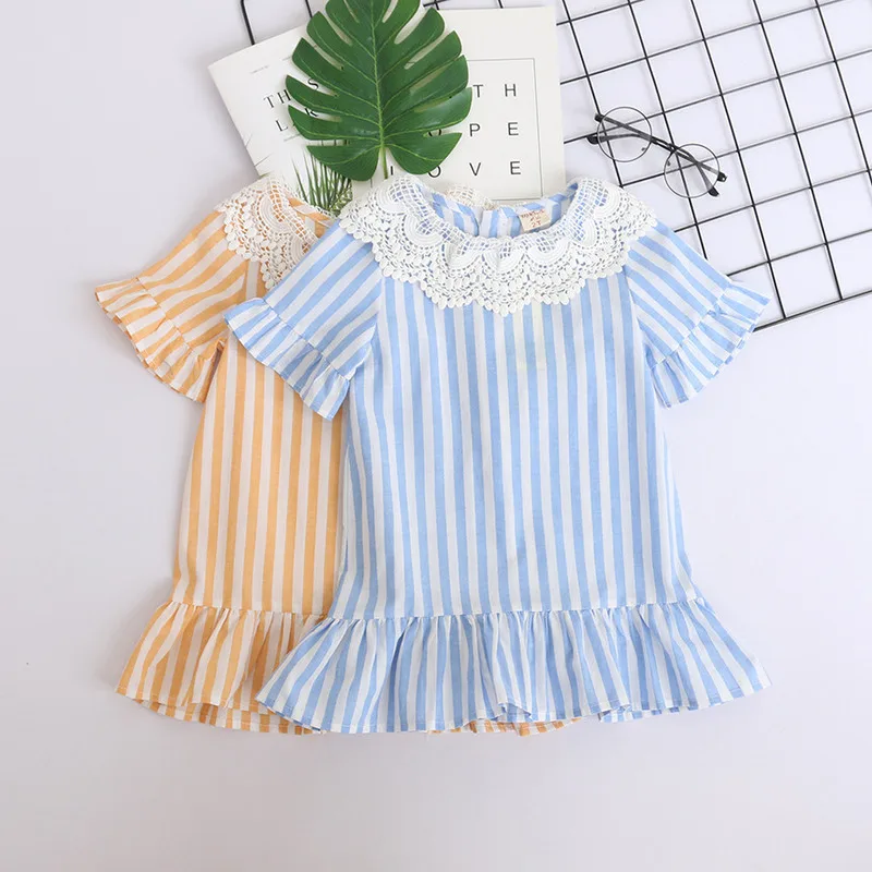 Новинка 2020 года платья для девочек летнее платье в полоску с короткими рукавами
