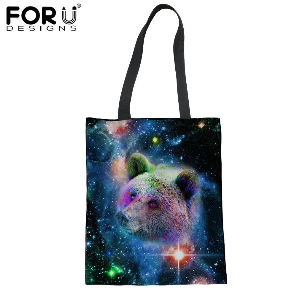 

Складная сумка для покупок FORUDESIGNS для женщин, вместительная Холщовая Сумка-тоут с рисунком звездного неба, животного, медведя
