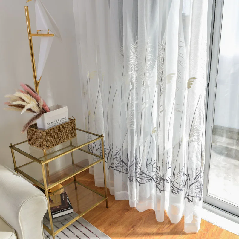 Занавеска серая для окна спальни занавеска с растениями гостиной белая Тюлевая s