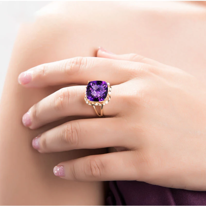Женское кольцо из серебра 2020 пробы с натуральным аметистом | Украшения и