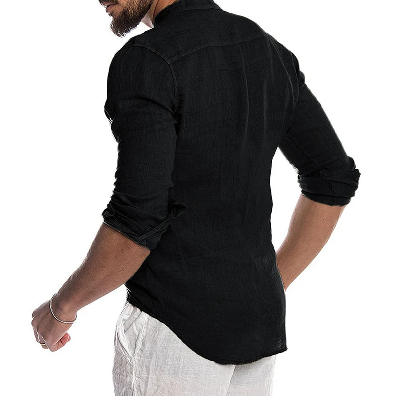 

Men's Summer Long Sleeve Casual Linen Shirt Cotton Blouse