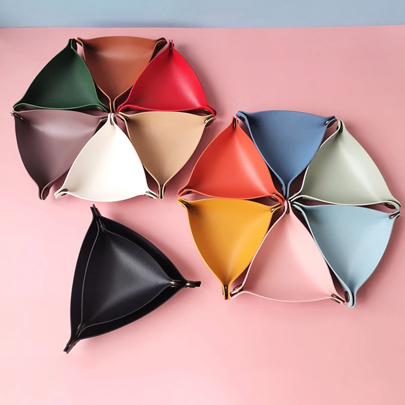 1PC Creative Storage Trays Foldable PU Leather Home Decorative For Porch Key Wallet Cosmetic Desktop Box Triangle | Дом и сад