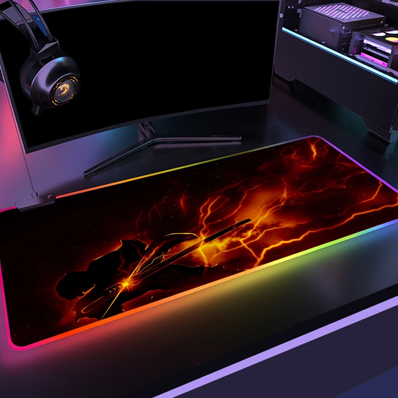 

Anime Demon Slayer RGB Zenitsu Mouse Pad Gamer Computer Mousepad Backlit Mause Large Desk Keyboard LED Mice Mat Support DIY