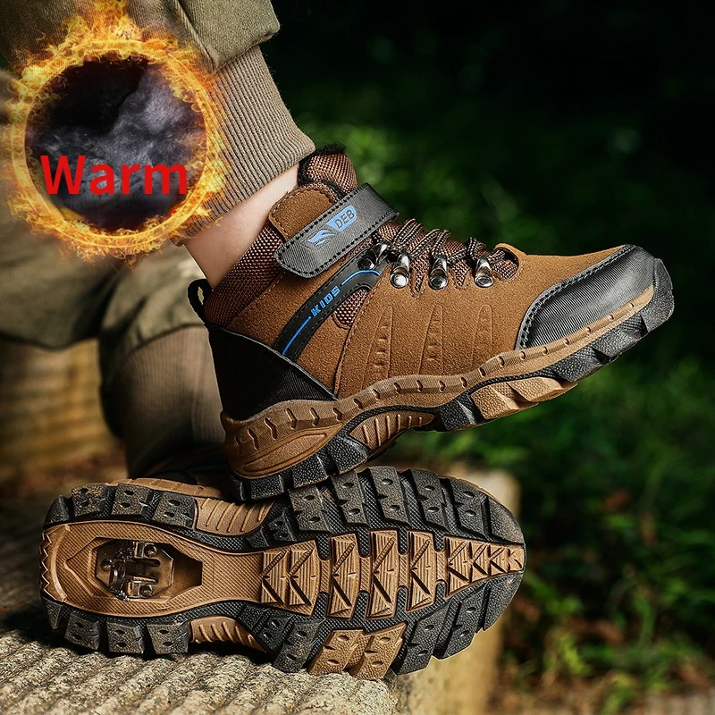 Kids Winter Shoes for Boys Brand Warm Boots Army Green Sport Training Shoes Anti-Slip Basket Boys Hiking Shoes High Top Sneakers