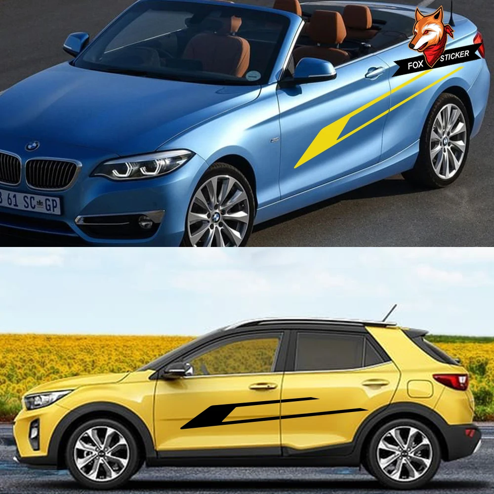 

2pcs Auto Long Stripe Vinyl Film Decals Car Side Body Sticker Car Racing Sports Styling Stickers Stylish Car Accessories
