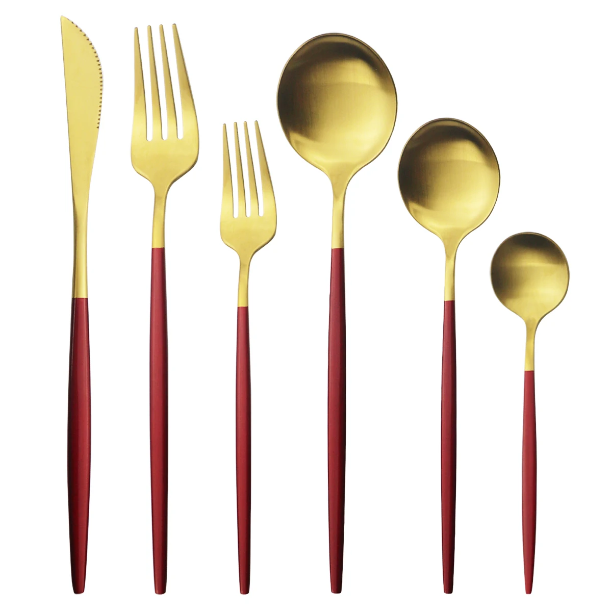 

Столовые приборы из нержавеющей стали, матовый нож, десертная вилка, чайная ложка, столовая посуда, Красное золото, 36 шт./компл.