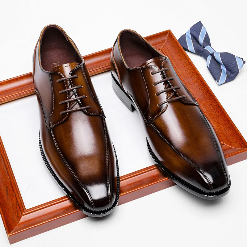 

Мужские кожаные туфли в британском стиле, коричневые деловые повседневные туфли из воловьей кожи в стиле ретро, обувь в японском стиле для в...