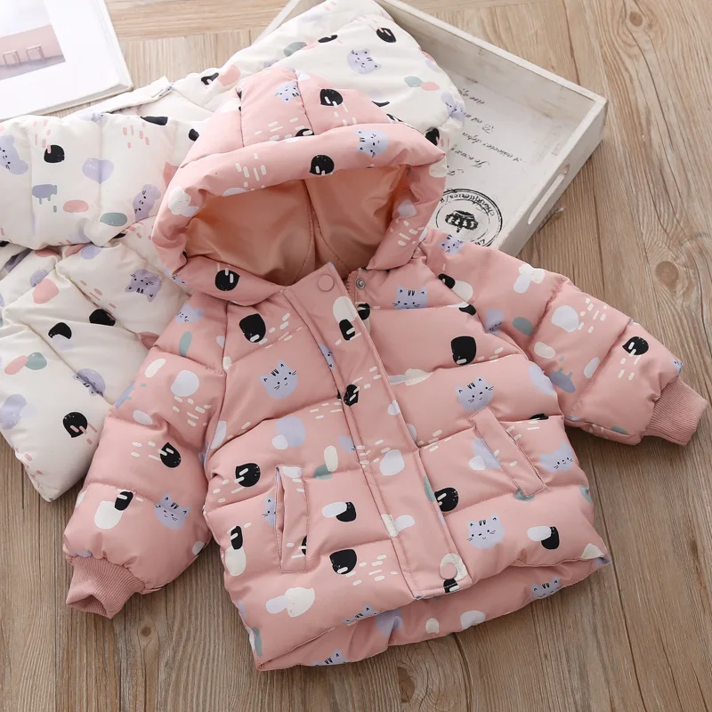 2019 зимнее Детское пальто с рисунком кота утепленная хлопковая стеганая куртка