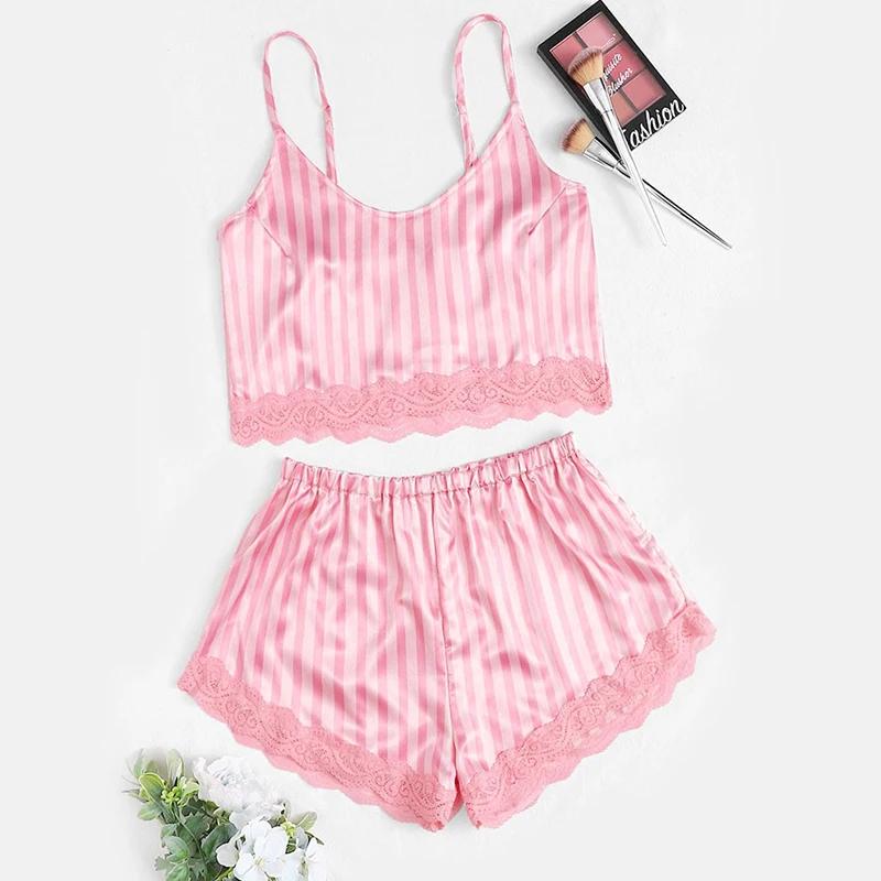 

New Lace Pijama Dot Print Women's Pajama Sets V-Neck Stretch Satin Sexy Lingerie Sleepwear Pajamas Home Wear Nightwear Clothing