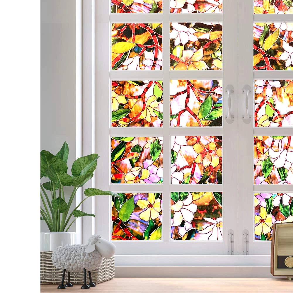 Новейший цветной узор магнолии декоративная пленка для стекла Самоклеющиеся