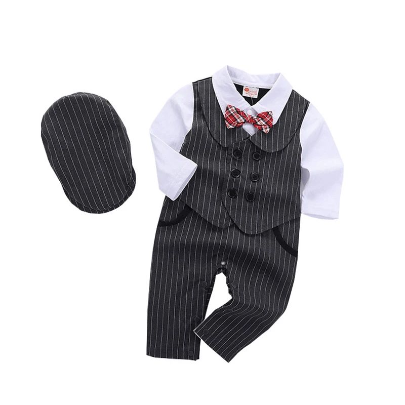 Baby Boy Clothes Romper+Berets 24M 18M Clothing Sets Cotton Boys Bow Black Long Sleeve Formal |