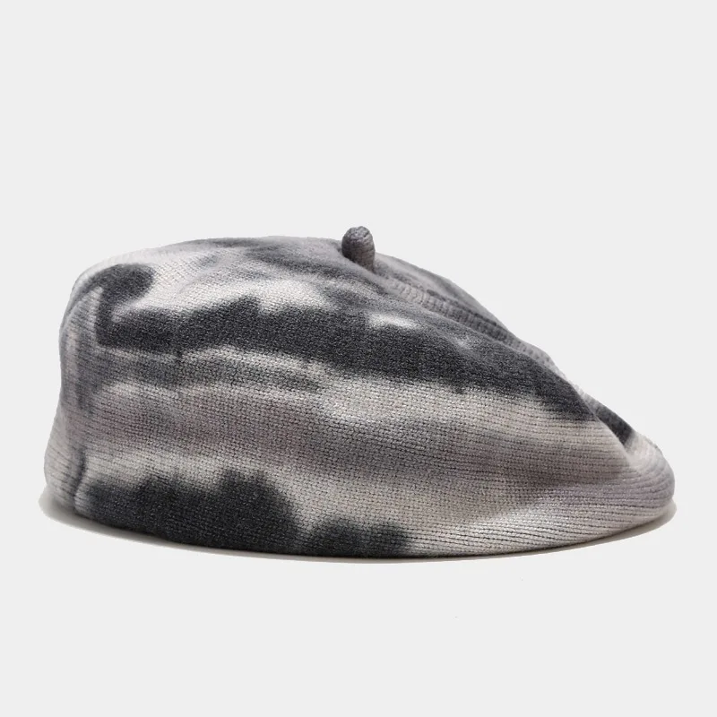Новинка 2020 вязаный берет Ins tie-dye женский модный зимний уличный тренд теплая