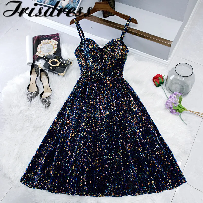 Блестками Короткие бальные платья 2019 пикантные туфли с низким вырезом на спине