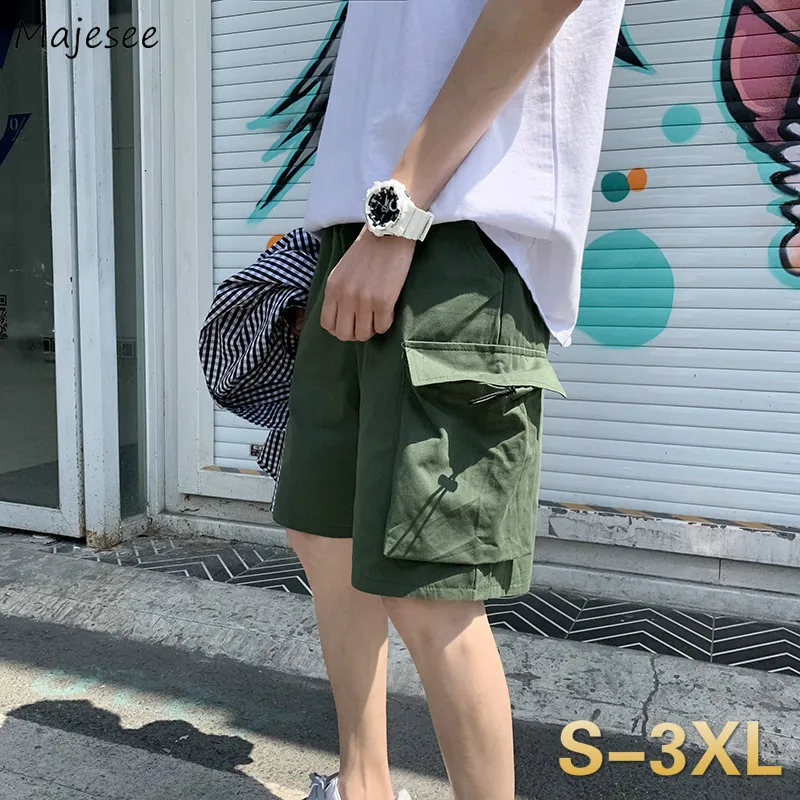 

Men Casual Shorts Plus Size 3XL Solid Knee Length Cargo Trousers Male Drawstring Pockets Fashion Ulzzang Korean Safari Style Ins
