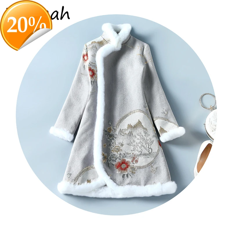 

Women Autumn Winter Fashion Runway Warm Coat Longarm Elegant Bodycon Fit Printed Women Vintage Coats 20210