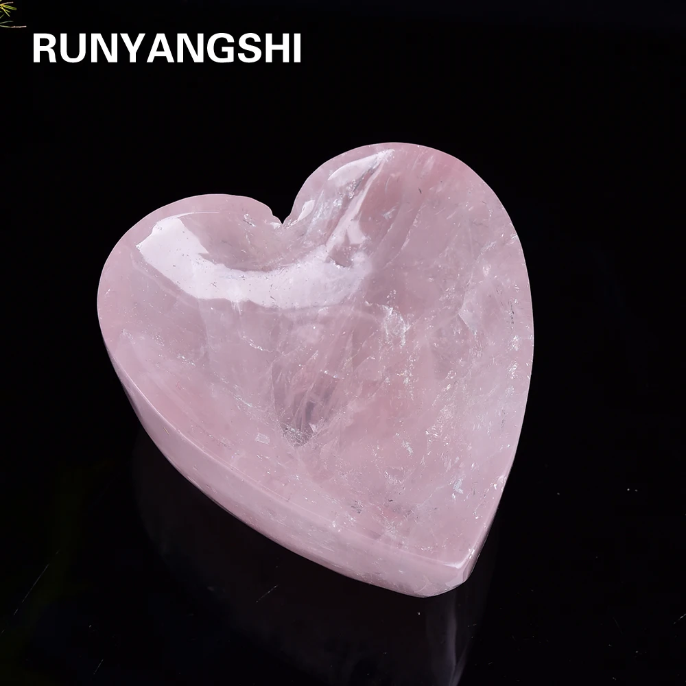 Натуральный розовый кристалл резной формы любви декоративная чаша сердце роза