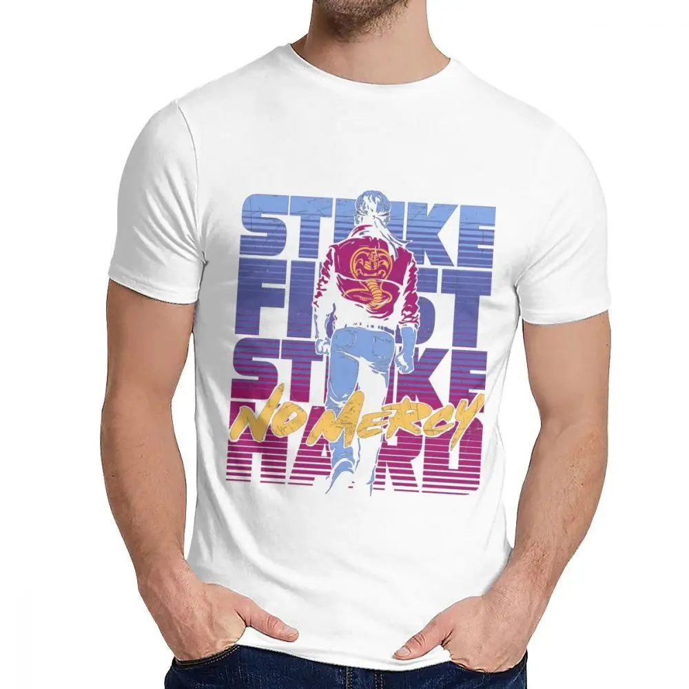Awesome Cobra Kai футболка Классическая Цитата Strike First Strike жесткая футболка Mercy хип хоп для мужчин - Цвет: Белый