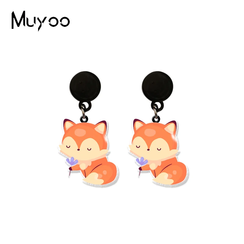 Серьги-гвоздики ручной работы милые маленькие красные лисицы лисички из