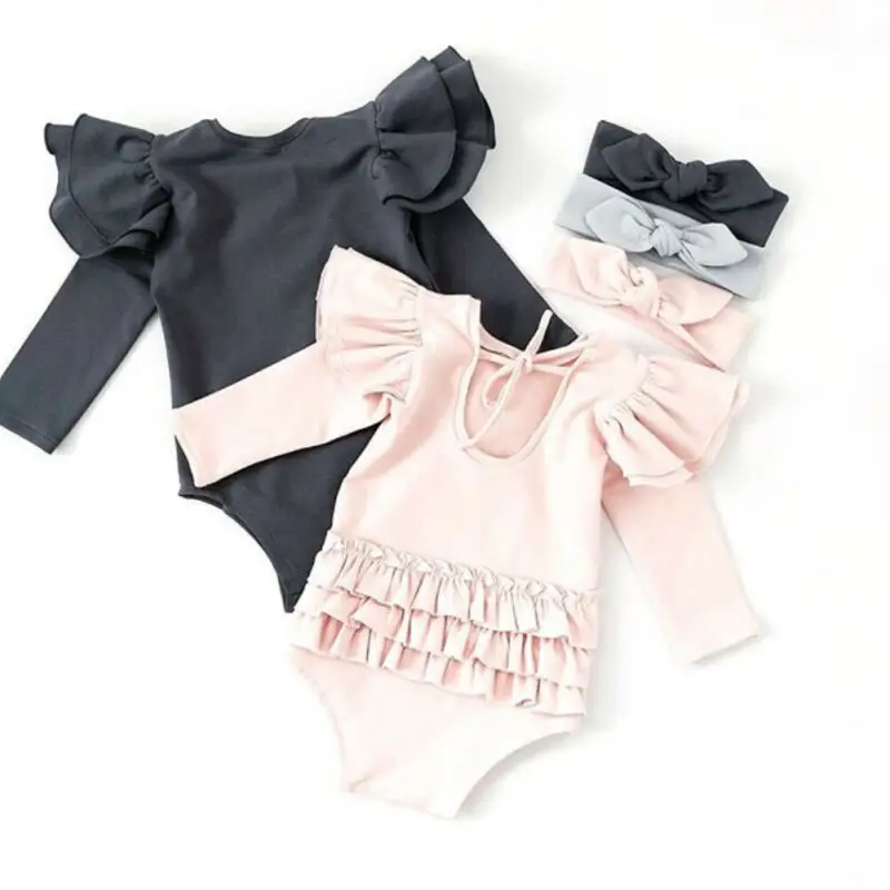 

New Baby Newborn Baby Girl Long Sleeve Ruffle Romper Jumpsuit Overall Clothes Set 0-18M