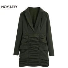 MOYATIIY Blazer plisado para mujer, con cremallera lateral minivestido de oficina, drapeado, manga larga (4)