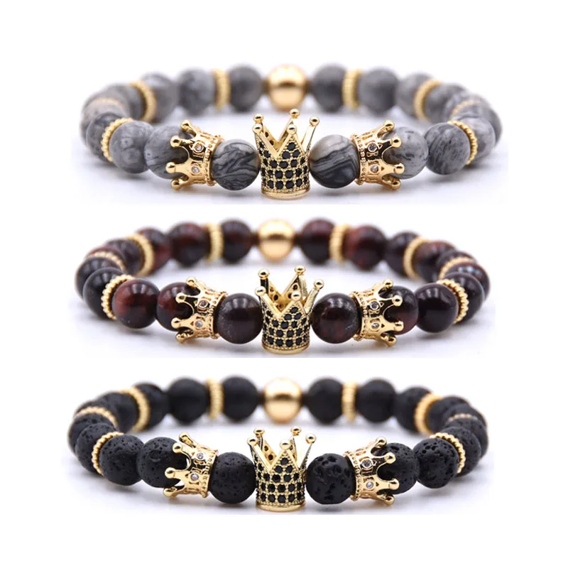 Браслет с золотистой короной и бусинами для женщин ювелирные изделия мужчин