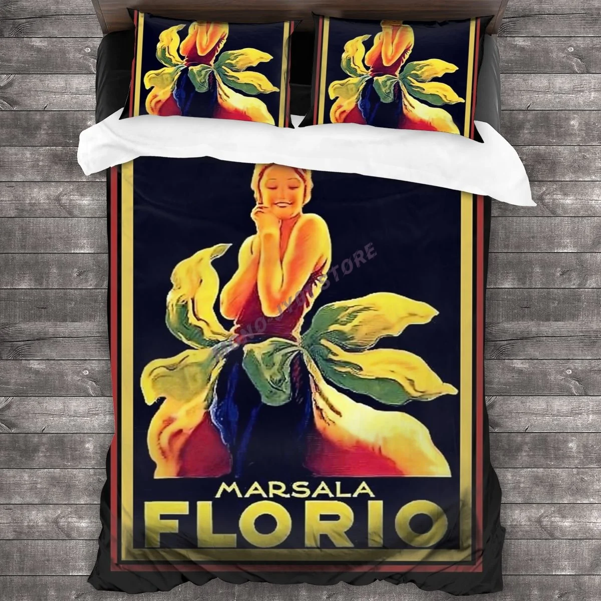 

1925 Art Deco Florio Marsala Wine Ad Bedding Set Duvet Cover Pillowcases Comforter Bedding Sets Bedclothes