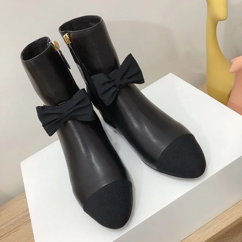 

Butterfly Knot Ankle Boots Brand Design Women Shoes 2020 Elegant Round Toe Zip Leather Boots