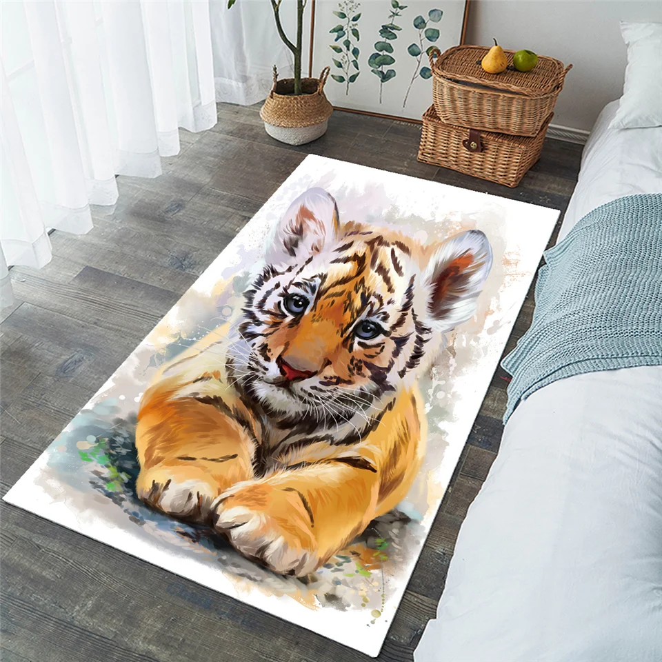 BeddingOutlet Tiger Area Rug Watercolor Living Room Carpet Wild Animal Non-slip Floor Mat Black White Rugs Cartoon Home Decor | Дом и сад