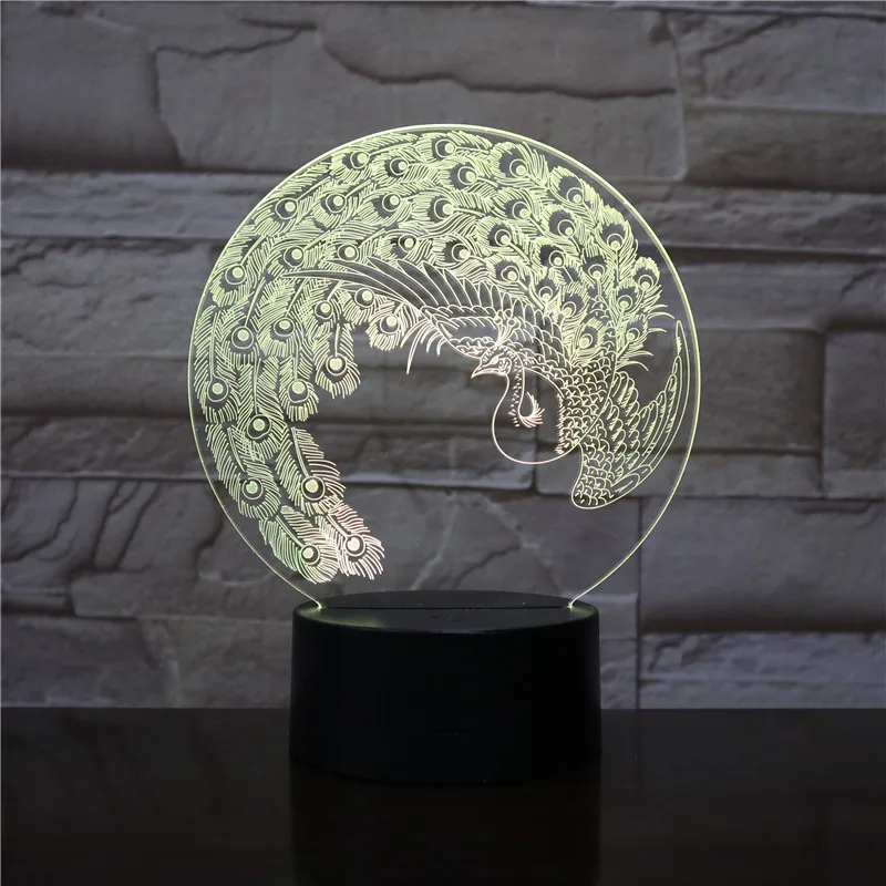 Феникс 3D светодиодный акриловый ночник с 7 цветами сенсорный пульт