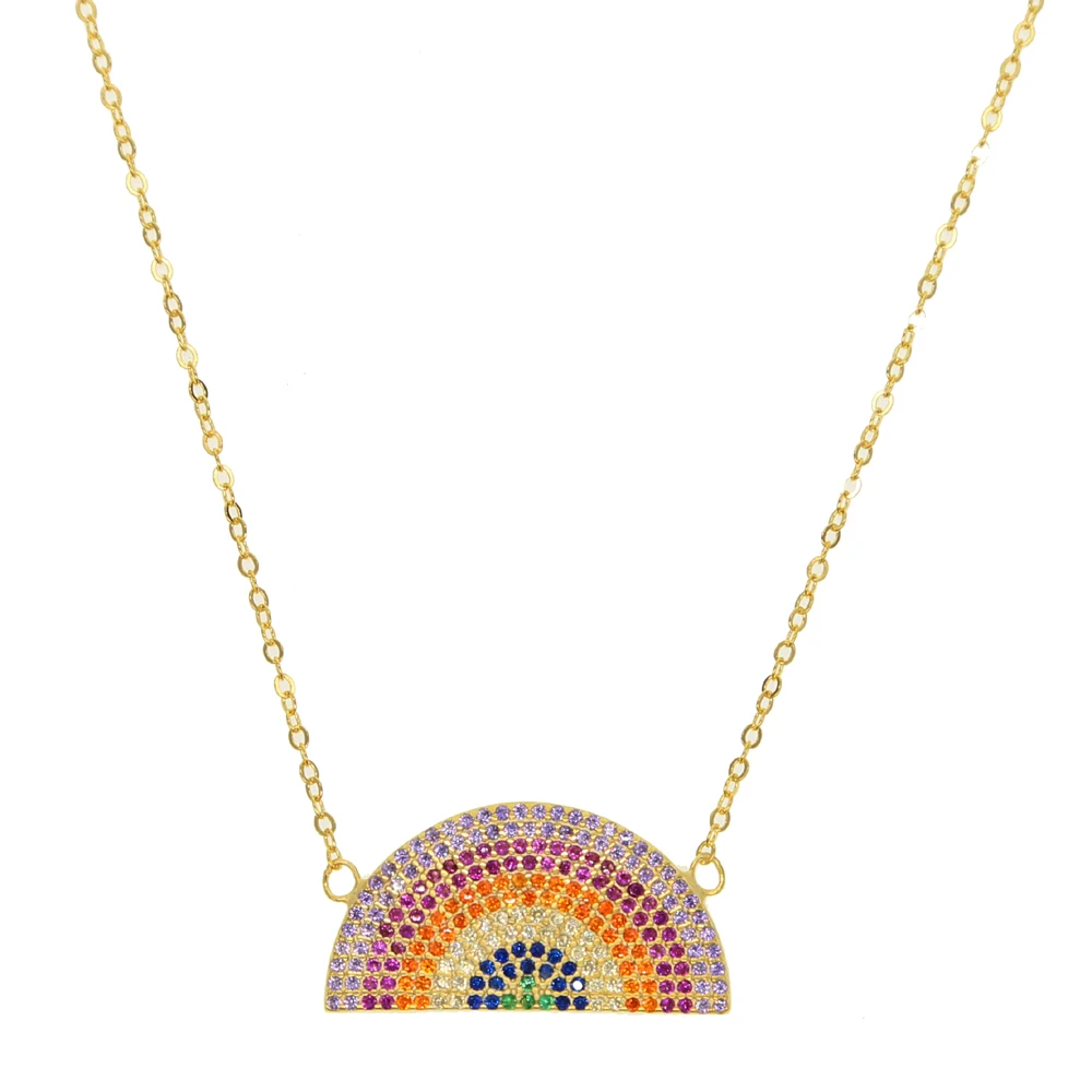 2021 High Quality 925 Sterling Silver Rainbow Shape Pendant Necklace With Colorful Zircon For Women Charm Delicate Jewelry Gifts | Украшения