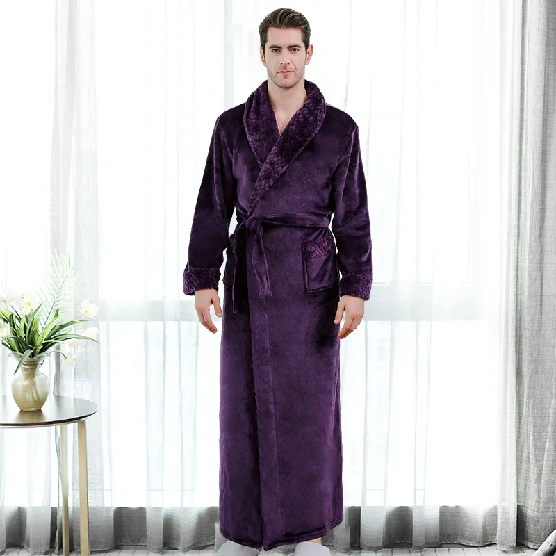 Утепленный фланелевый Халат для пар зимний банный халат с длинным рукавом