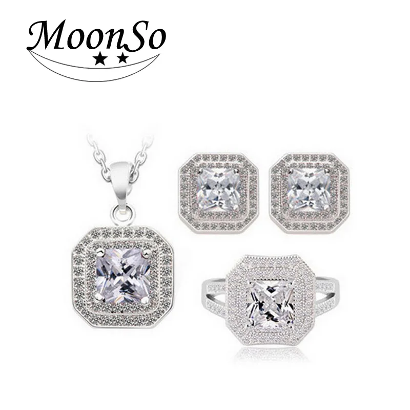 

Moonso new Four color 925 Sterling Silver Jewelry Engagement four colors Wedding Bridal for Ring and Earring African J1471