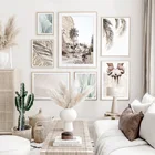 Богемный плакат с изображением листьев пальмы кактуса песка и выскальзывающей руки, пейзаж на холсте, настенные картины для декора гостиной и дома