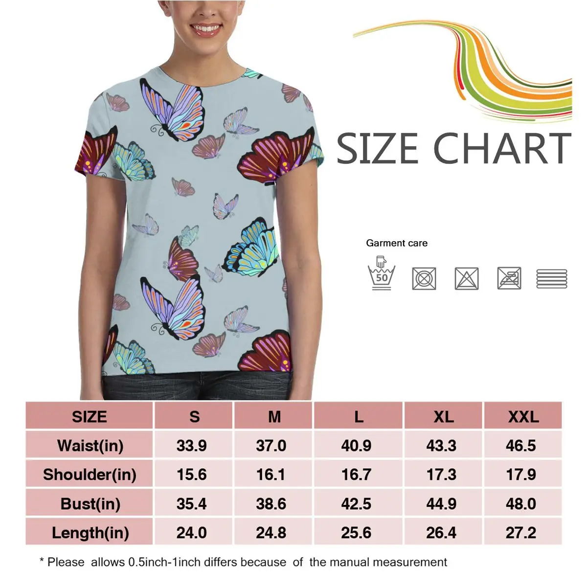 

NOISYDESIGNS 2020 women casual fashion t-shirt color butterfly insect print loose o-neck short sleeve tshirt summer tops new