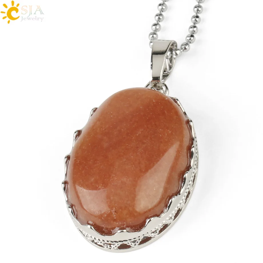 Orange Jade Csja 30x20 мм натуральные подвески с камнями ожерелья рейки тигровый глаз хрустальные овальные бусины оправа в форме короны серебряный цвет модные ювелирные изделия G212 - Окраска металла: Orange Jade