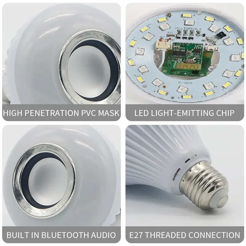 

1Pcs Bluetooth Light Bulb Speaker Smart LED RGB Color Bulb Light E27 with Remote Control Multicolor Lights E27