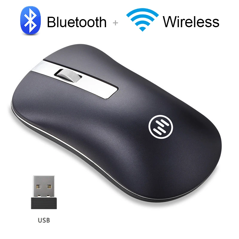 Black Bluetooth Wireless Mouse Bluetooth Computer Mouse Gamer Silent Mouse Rechargeable Ergonomic Mice Wireless Type C USB Adapter For PC Laptop - Цвет: Black Bluetooth
