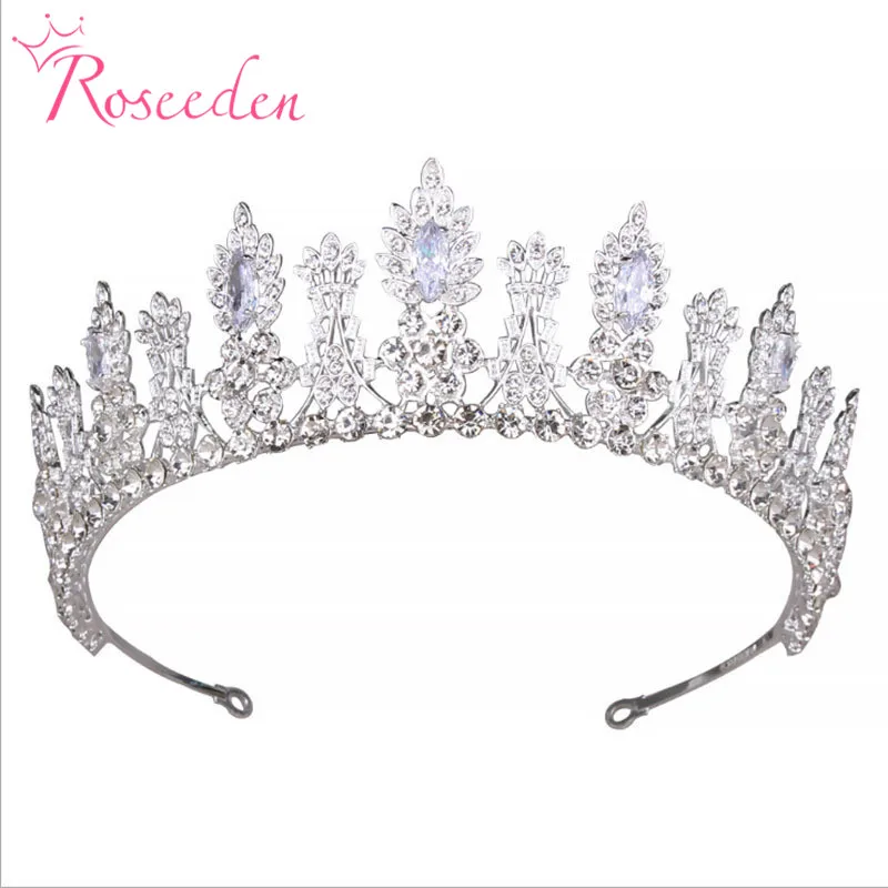 

European CZ Cubic Zircon Tiaras Royal Queen Tiara Crown Crystal Wedding Bridal Headband RE3908