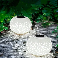 Solar LED Garden Light Hollow-out Ceramic Lantern Outdoor Waterproof Courtyard Decor 2 Light Modes White & Color Landscape Light