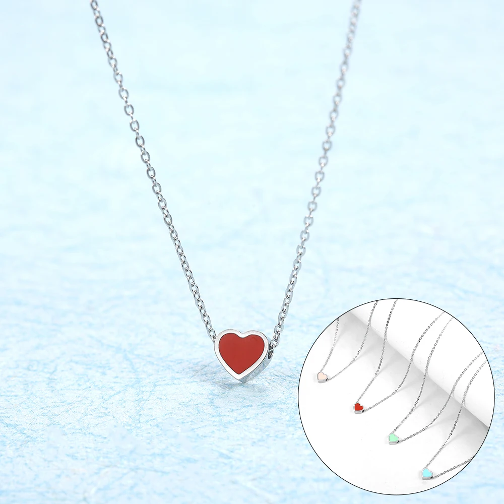 Сердечко серебряного цвета ожерелье для женщин из нержавеющей стали ожерелья