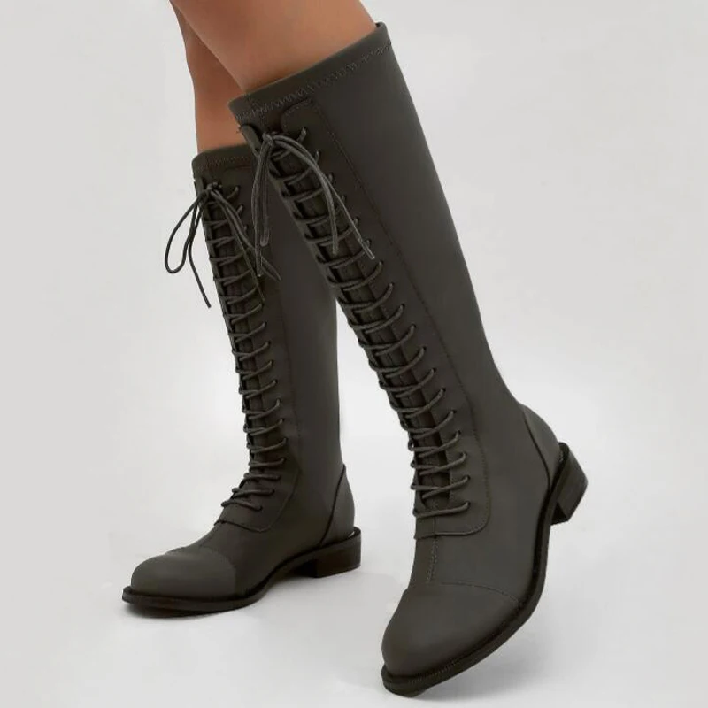 

Женские сапоги до колена на низком каблуке, с перекрестными ремешками, осенне-зимние праздничные сапоги, 2022