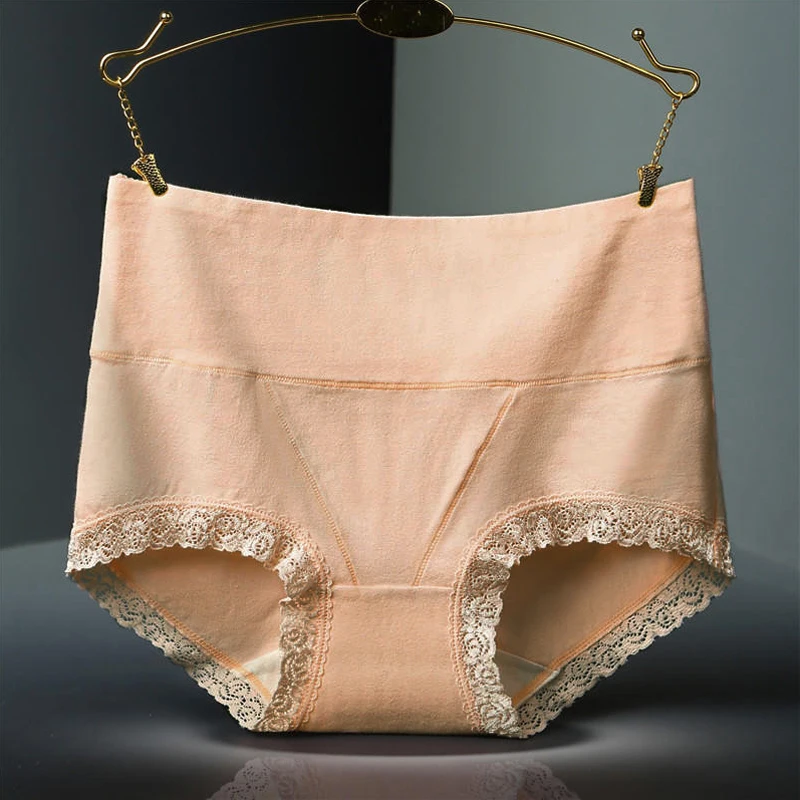 2020 однотонное хлопковое женское нижнее белье брифы с высокой талией и кружевом