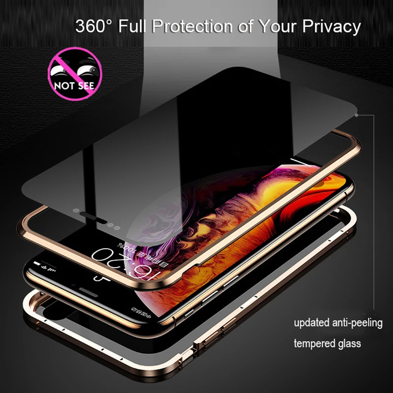 Двойное магнитное закаленное стекло чехол для телефона для iPhone 6S 7 8 Plus XR XS 11 Pro MAX Магнитный антишпионский защитный чехол для телефона