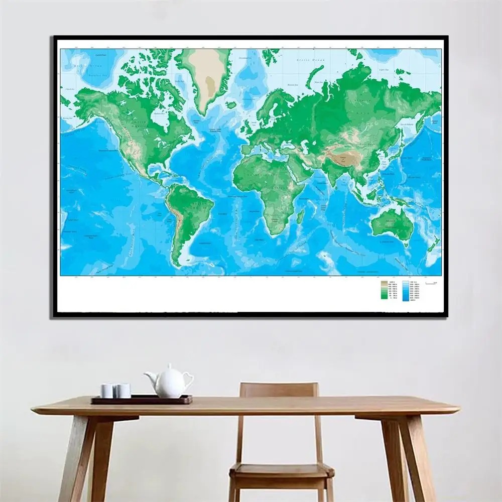 

2x3ft World Elevation Map Simple Home Office Decor Canvas Painting For Living Room Wall Decorration