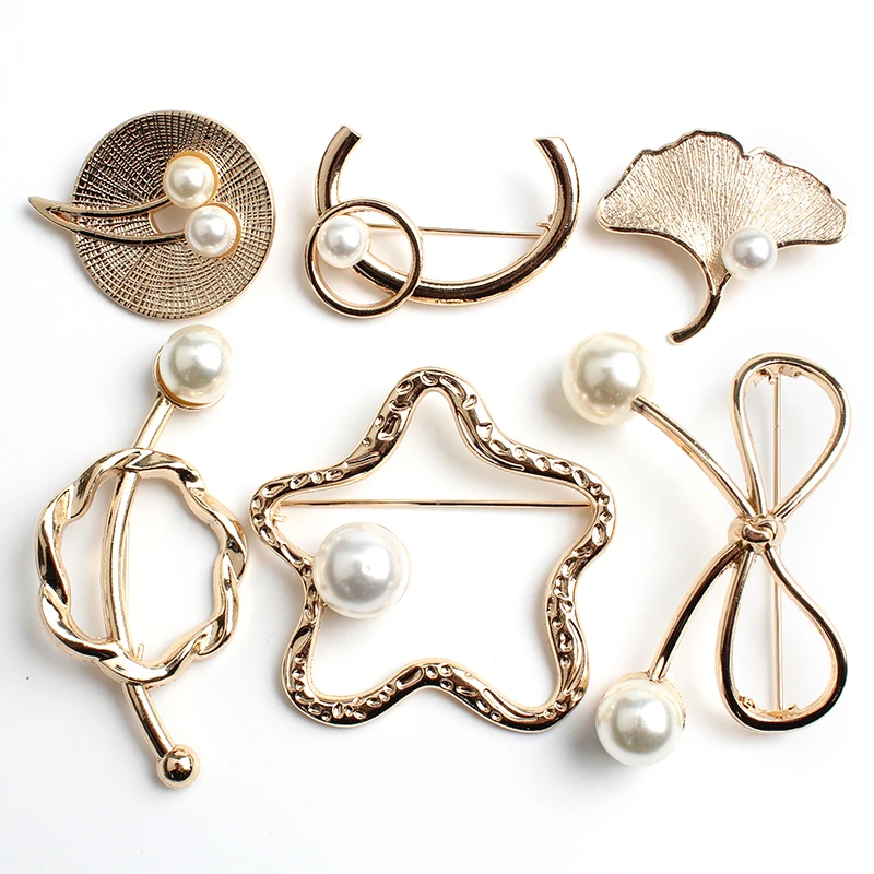 Золотая булавка брошь высокого качества с имитацией жемчуга цветок луна звезда