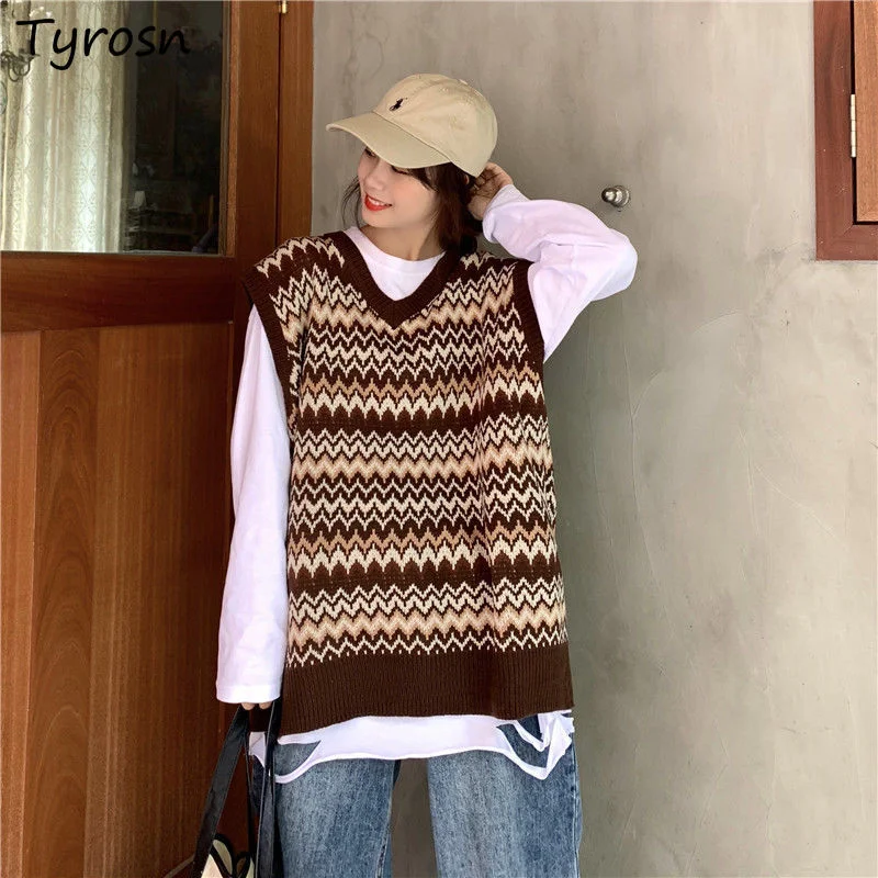 

Женский винтажный свободный свитер в стиле пэчворк с V-образным вырезом