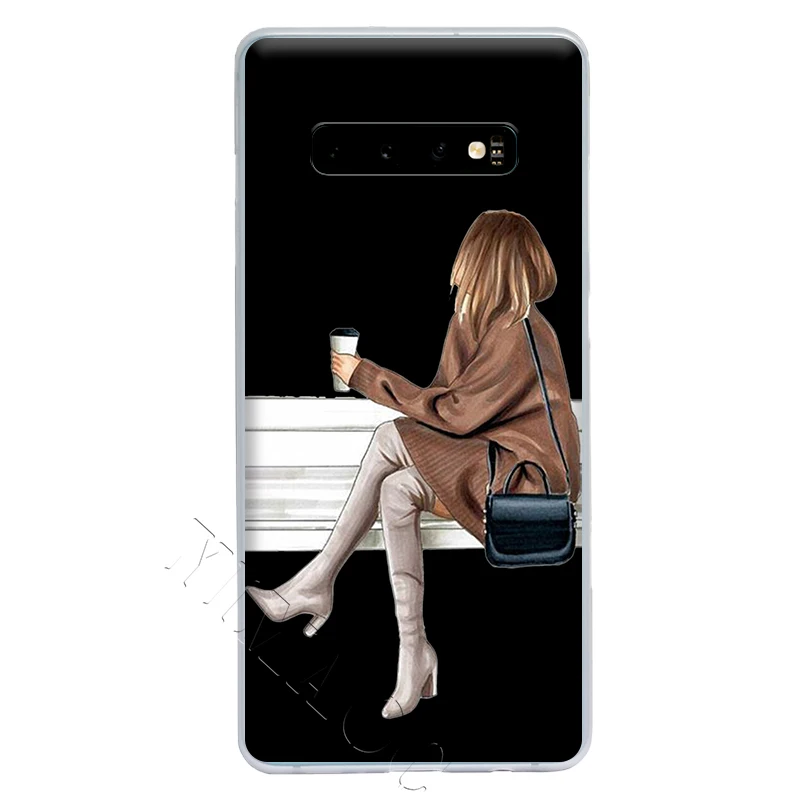 YIMAOC Cute Fashion Coffee Girl Winter Case for Samsung Galaxy S10 S9 S8 S7 Plus A70 A60 A50 A40 A30 A20 A10 A50S A30S A20S | Мобильные
