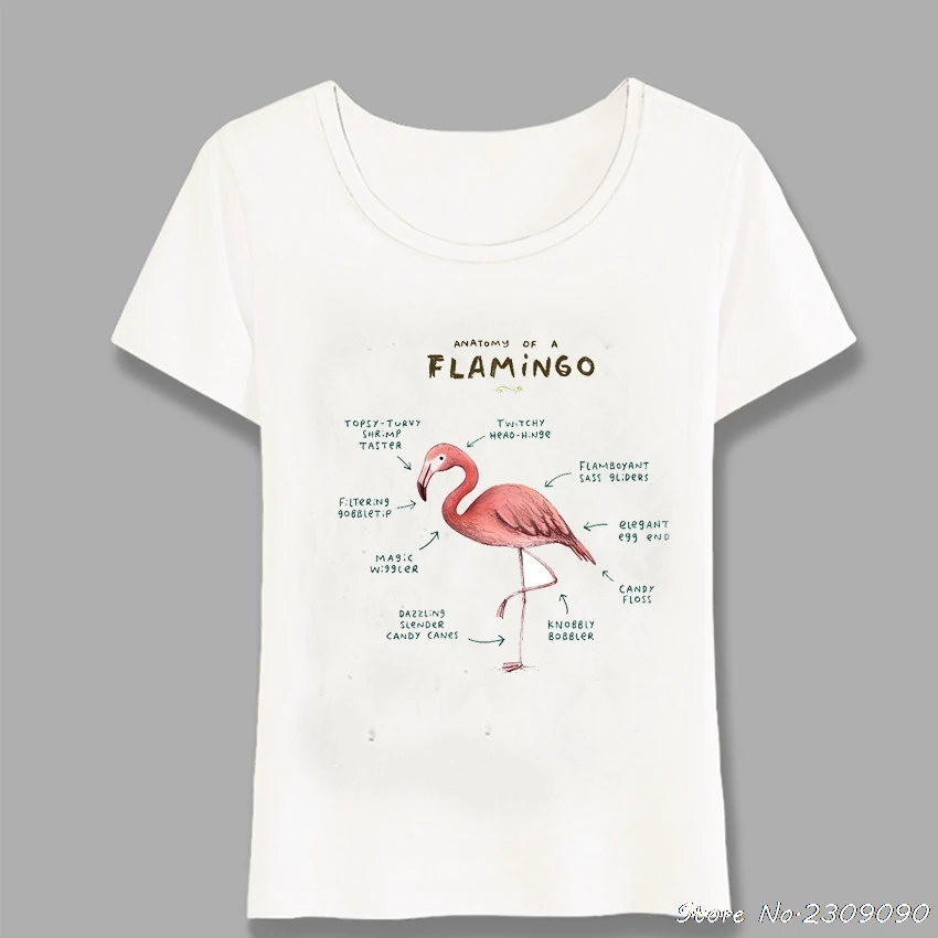 Новая летняя хипстерская женская футболка с принтом анатомии фламинго милые